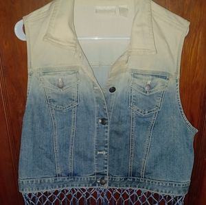 Chico's Blue & White Ombre Fringe Vest